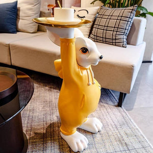 Serving Cute Rabbit with Plate I  Stylish Resin Sculpture For Living Room TV Cabinet Desktop, 70CM . MADE IN GERMANY