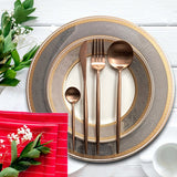 24pcs Luxury Chrome Plated Classic Cutlery Set Dinner Spoon Knives Fork Set Stainless Steel Tableware Dinner Set with Black Gift Box Rose Gold Pleated