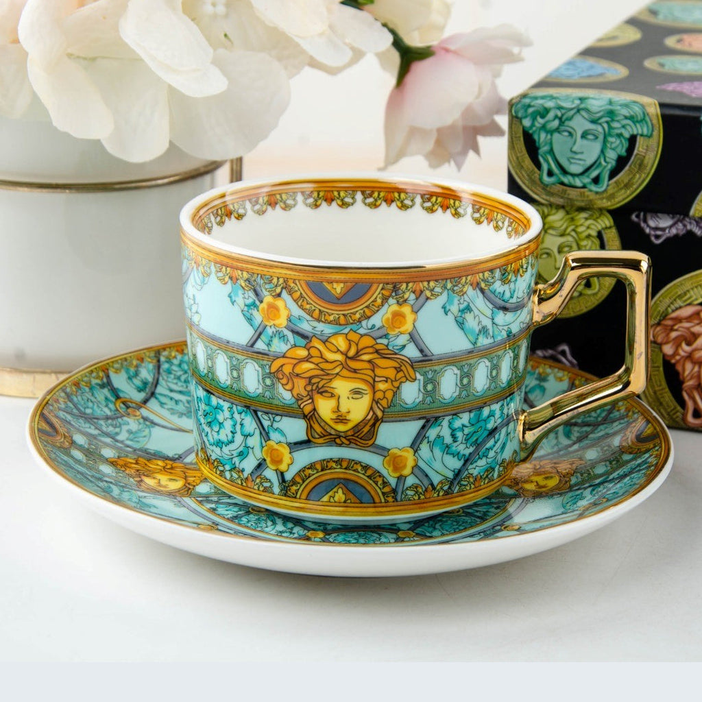 Elegant Fine Bone China Cup and Plate Set of 6 (Blue)