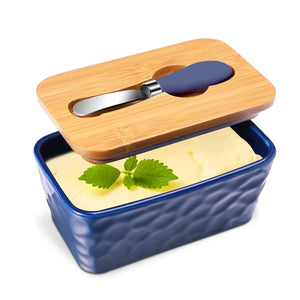 Butter Dishes Box Premium Quality Elite Range Heavy Fine Porcelain Butter Box,Butter Dish with Wooden Top Cover,Lid with a Knife -600 ML