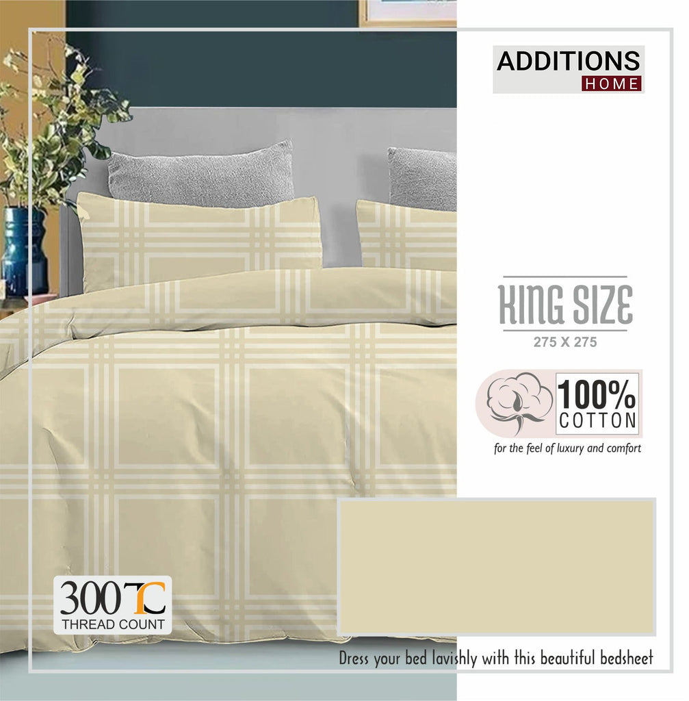 100% Cotton 300 TC King Size Double Bedsheet (Self Print) - 275 X 275 CM with 2 Pillow Covers - 3 Pcs Set