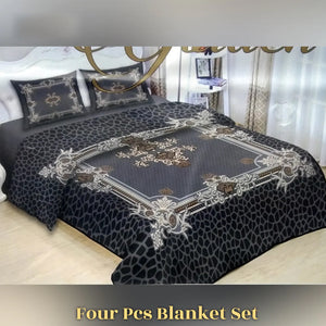 4 Pcs Blanket Set , Printed All Season Blanket Double Bed 220 x 240 CM, With Matching Bedsheet, And Pillow Covers,