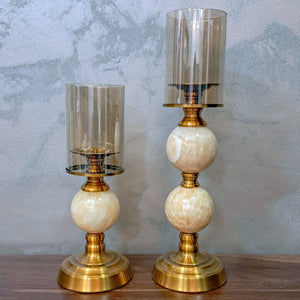 ANTIQUE  CANDLE STAND WITH ITALIAN STONE SET OF 2.