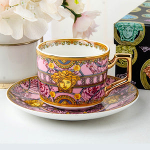 Elegant Fine Bone China Cup and Plate Set of 6 (Pink)