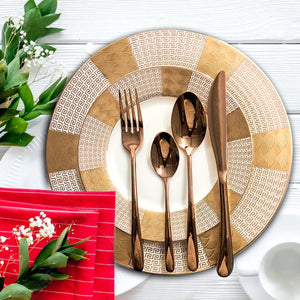 24pcs Luxury Chrome Plated Classic Cutlery Set Dinner Spoon Knives Fork Set Stainless Steel Tableware Dinner Set with Gift Box Rose Gold Pleated