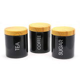 Stainless Steel Tea/Coffee/Sugar Multipurpose Kitchen Accessories Canisters, 600 ML Each -3 Pc Set (Black)