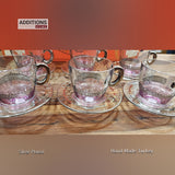 Elegant Cup and Plate MADE IN TURKEY, PINK COLOUR, SILVER PLATED Set of 6 (limited edition)