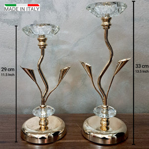 Pure Crystal Luxury Candle Stand Set Of 2. Made In Italy