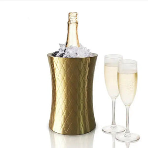 High quality Stainless Steel Double Wall Champagne Etched Ice Bucket Gold Wine Chiller Bottle Cooler 2L