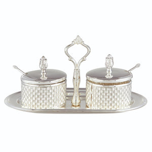 Multipurpose German Silver Bowls With 2 bowls, 2 Spoon & 1 Tray - for Sweets, Chocolates, Mouth Freshener | Dining Table Decoration Item | Diwali Housewarming & Festival Gift