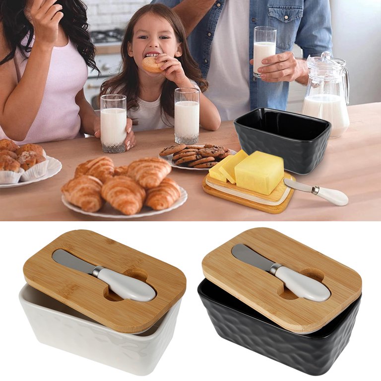 Butter Dishes Box Premium Quality Elite Range Heavy Fine Porcelain Butter Box, Butter Dish with Wooden Top Cover,Lid with a Knife -600 ML
