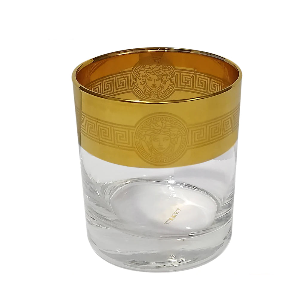 Hand Crafted Gold Decorated Whiskey Glasses, Capacity:340 ML for Home and Kitchen - Ideal Gift for Housewarming
