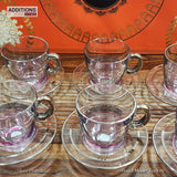 Elegant Cup and Plate MADE IN TURKEY, PINK COLOUR, SILVER PLATED Set of 6 (limited edition)