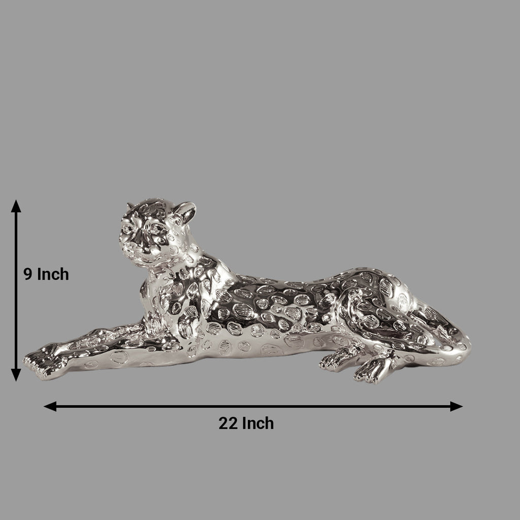 Silver  Wild Animal Leopard Sculpture Resin Craft, Living Room Study Leopard Decoration 22x9 Inch