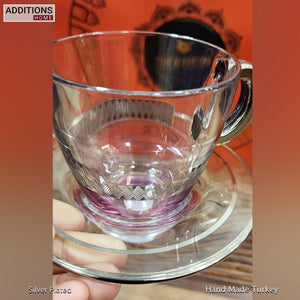 Elegant Cup and Plate MADE IN TURKEY, PINK COLOUR, SILVER PLATED Set of 6 (limited edition)