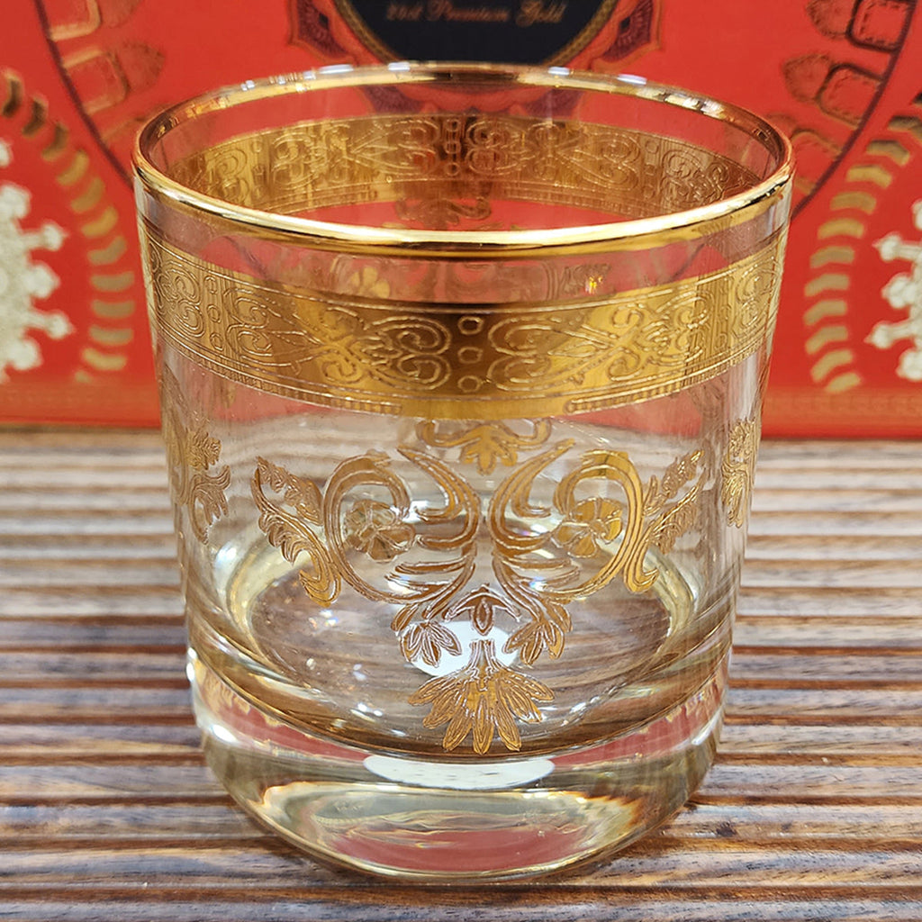 Hand Crafted Gold Plated Whiskey Glasses Capacity: 360 ML, for Home and Kitchen - Ideal Gift for Housewarming