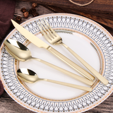 24pcs Luxury Chrome Plated Classic Cutlery Set Dinner Spoon Knives Fork Set Stainless Steel Tableware Dinner Set with Gift Box Gold Pleated