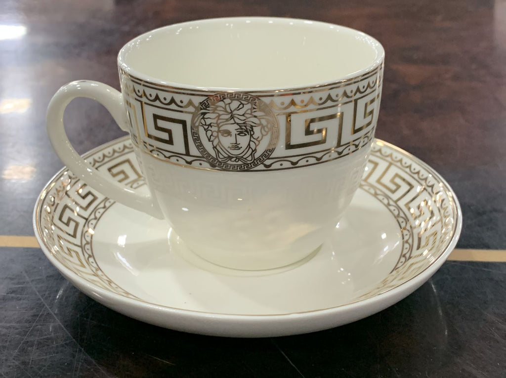 Elegant Fine Bone China Cup and Plate Set of 6 (White)