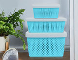 Plastic Storage Basket Set of 3 with Lid  for Home/Office Use.