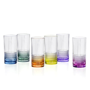 RCR (Made in Italy) Brillante Crystal Long colored drink cocktail Tumblers Glasses, 360 ml, Set of 6 (Different Colors)
