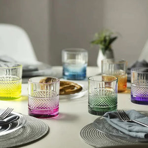 RCR (Made in Italy) Brillante Crystal Short colored  Whisky Water Tumblers Glasses, 340 ml, Set of 6 (Different Colors)
