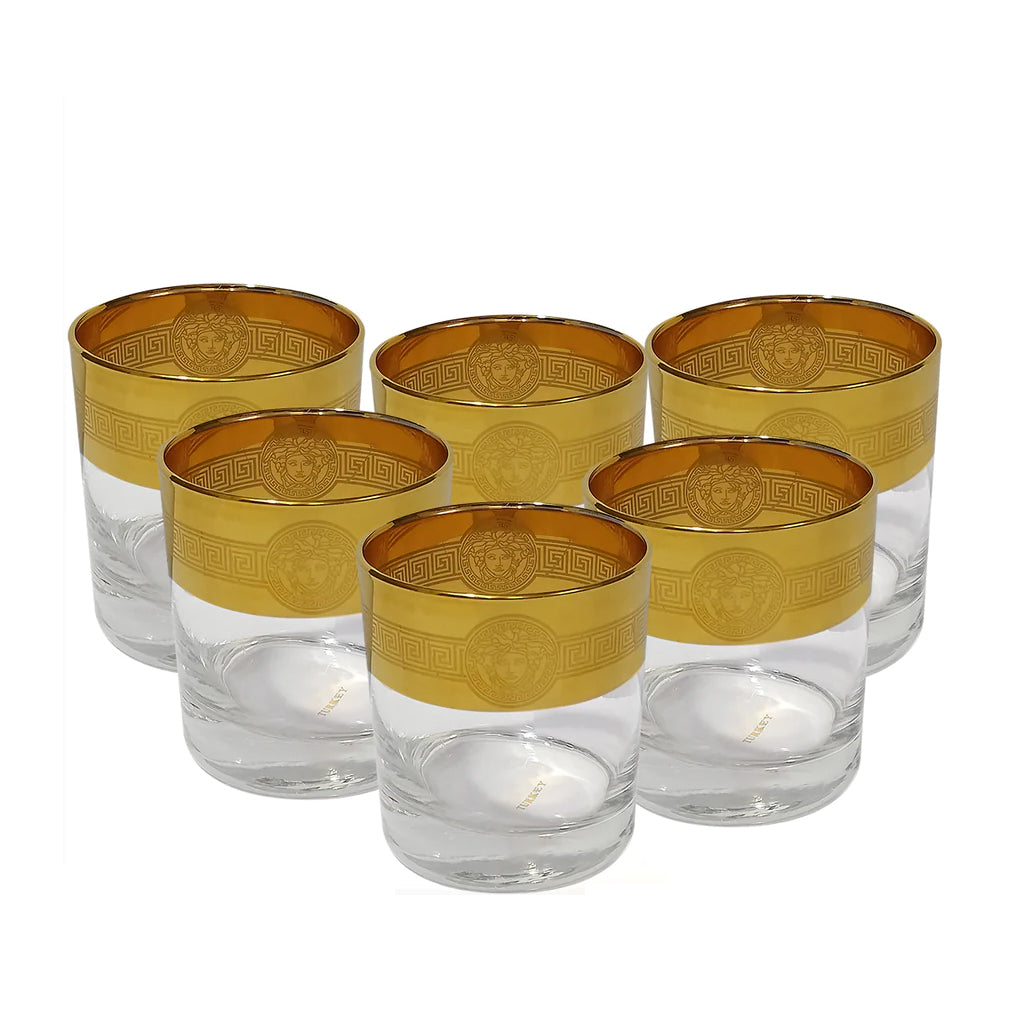 Hand Crafted Gold Decorated Whiskey Glasses, Capacity:340 ML for Home and Kitchen - Ideal Gift for Housewarming