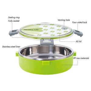 Round Shape Lunch Box Stainless Steel 6526 Inside and P.P Outside, 1 Inner Container & 1 Spoon (920ml)