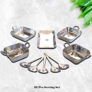 Stainless Steel 10 Pcs Rectangle Shape Serving Set, Serveware Tableware, Dinnerware for Home and Restaurants